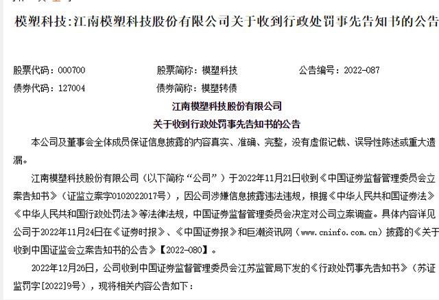 A股又现财务造假案 模塑科技和ST华英双双被罚