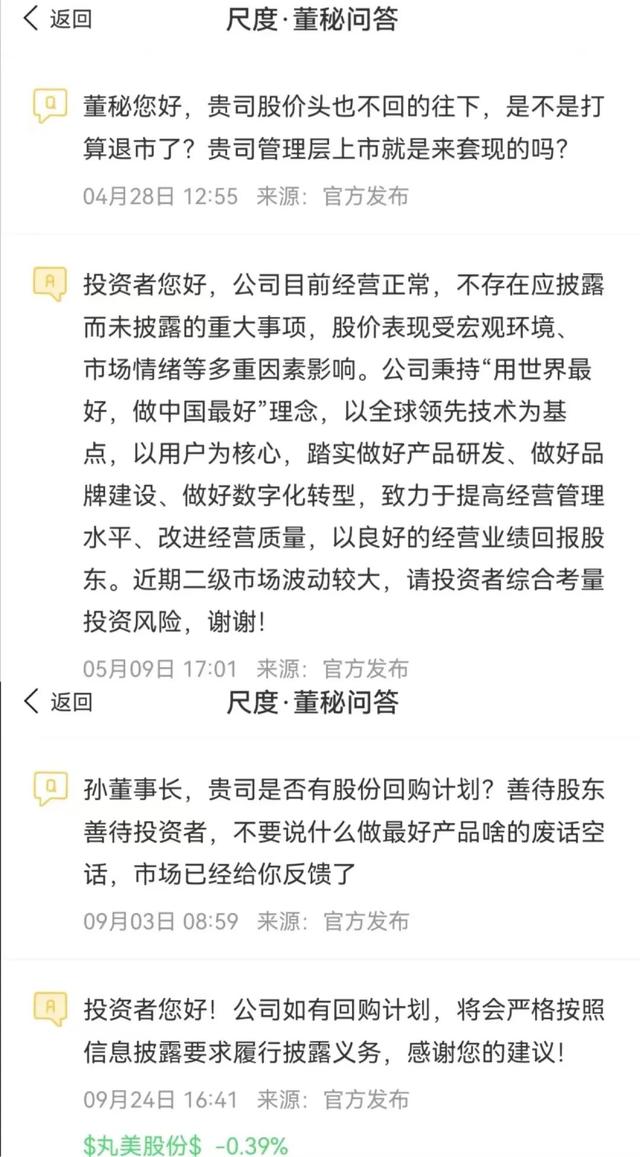 “是不是打算退市？”丸美股份投资者怒怼董秘！股价已暴跌75%