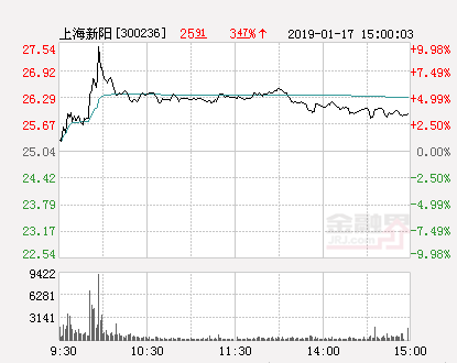 快讯：上海新阳涨停 报于27.54元