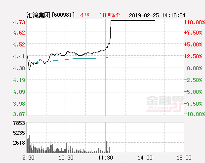 快讯：汇鸿集团涨停 报于4.73元