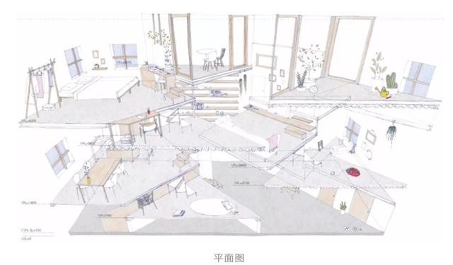 日本一家三口住宅内：房间全开放没有一扇门，起居全在浮台上？