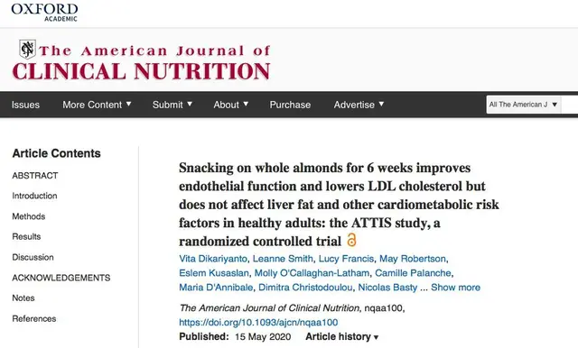 一把杏仁多少好处？《美国心脏协会杂志》：有助降低心血管病风险
