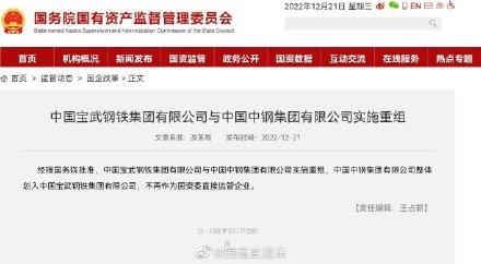 中国宝武钢铁集团与中国中钢集团实施重组