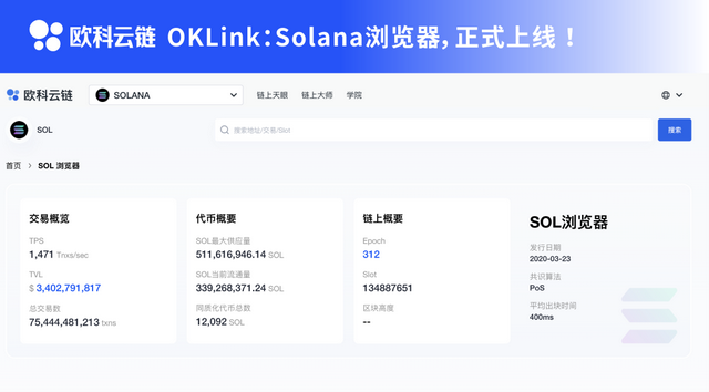 Solana浏览器，正式登陆OKLink官网