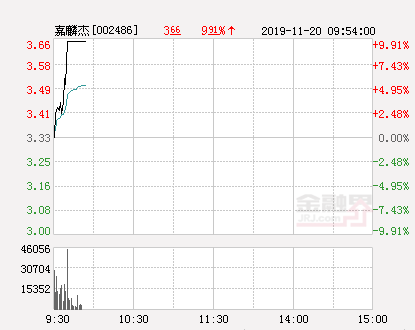 快讯：嘉麟杰涨停 报于3.66元