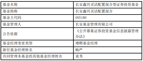 长安鑫兴灵活配置混合增聘基金经理杨严