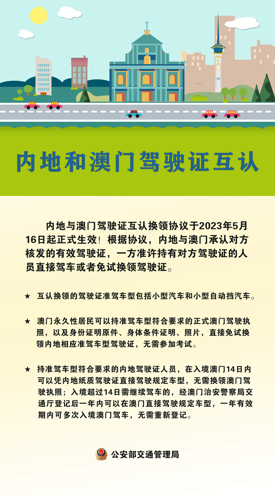 内地与澳门驾驶证互认换领协议5月16日正式生效