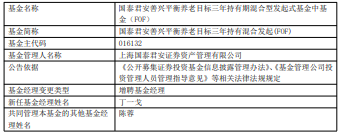 国泰君安善兴平衡养老目标三年混合FOF增聘丁一戈