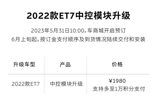 1980元 2023款蔚来ET7中控升级方案出炉