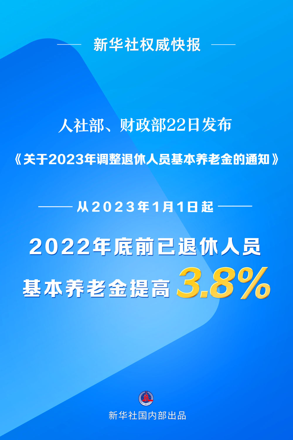 新华社权威快报丨2023年退休人员基本养老金上调3.8%