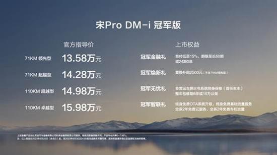 油电同价 宋Pro DM-i冠军版13.58万元起