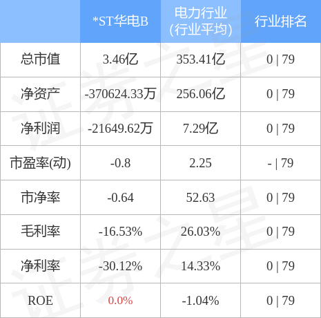 *ST华电B9月13日主力资金净卖出6.32万元