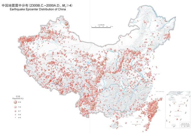 中国历史地震分布图：这五个省份地震发生得最少，有你家乡吗？