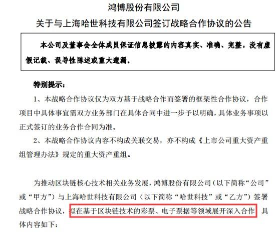 利好发布前股价先涨停有内幕？鸿博股份收深交所关注函，区块链用于彩票业务请详细说明