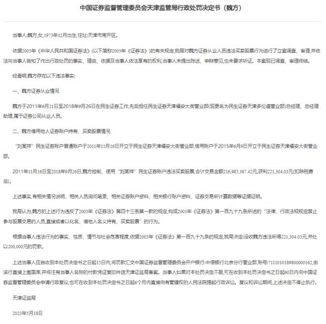 累计交易超2亿获利22万！民生证券一员工违法炒股被罚没42万