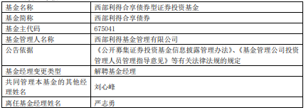 严志勇离任西部利得合享债券基金