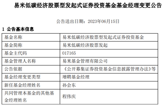 易米低碳经济股票发起增聘基金经理孙会东