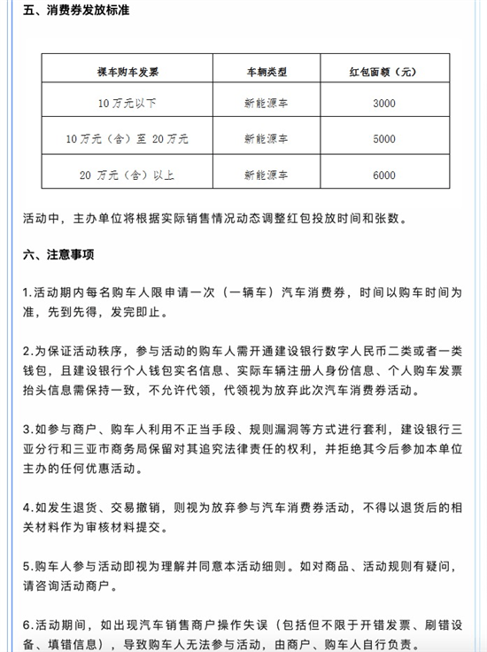 6月28日起 三亚将发放新能源汽车消费券