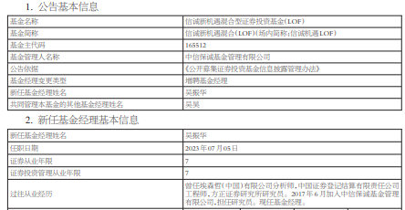 信诚新机遇混合增聘基金经理吴振华