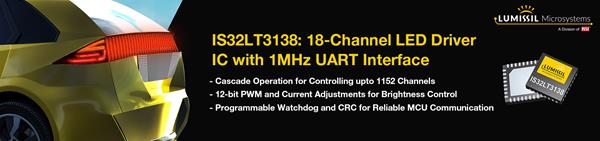 Lumissil Microsystem推出18通道吸电流LED驱动器IS32LT3138 用于汽车外部灯光动画