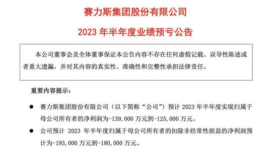 赛力斯集团发布2023年上半年业绩预告